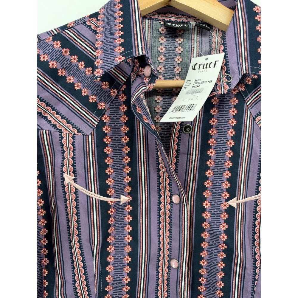 Cruel Girls Purple Stripe Western Snap Shirt XL 12 CTW3370009 PUR NWT